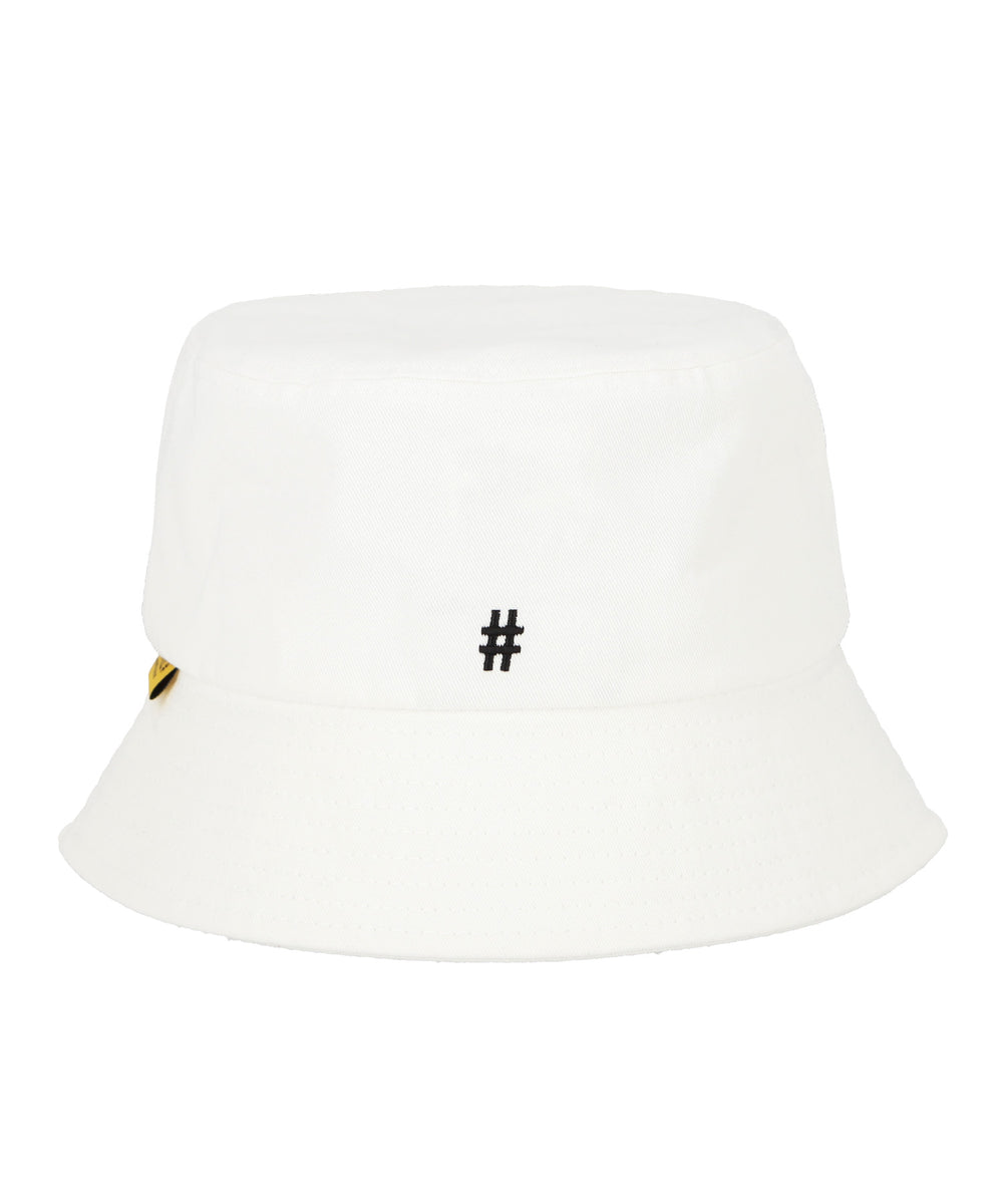 BEENTRILL Yellow Taping Hashtag Bucket Hat White