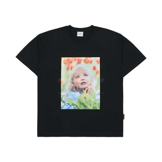 ADLV Baby Face Flower Garden Girl Short Sleeve T-shirt Black