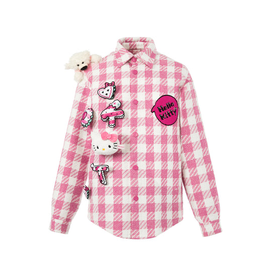 13DE MARZO Hello Kitty Bear Plaid Shirt Shocking Pink